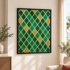 Abstract Green & Beige Geometric Artwork With Golden Lines | Abstract Fashion Artwork #00674