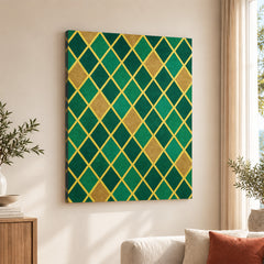 Abstract Green & Beige Geometric Artwork With Golden Lines | Abstract Fashion Artwork #00674