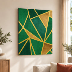 Green & Beige Geometric Shapes Artwork With Golden Lines | Abstract Fashion Artwork #00675