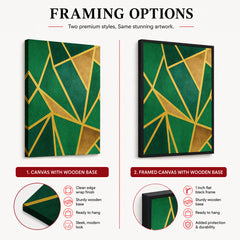 Green & Beige Geometric Shapes Artwork With Golden Lines | Abstract Fashion Artwork #00675