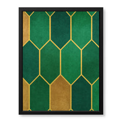 Green & Beige Geometric Artwork With Golden Lines | Abstract Fashion Artwork #00676