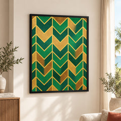 Green & Brown Geometric Artwork With Golden Lines | Abstract Fashion Artwork #00677