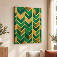 Green & Brown Geometric Artwork With Golden Lines | Abstract Fashion Artwork #00677