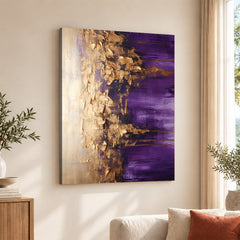 Abstract Beige & Purple Artwork With Golden Foil | Abstract Fashion Artwork #00680