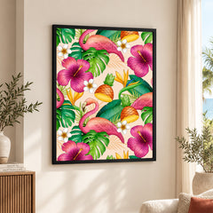 Beautiful Floral Design With Pink Birds | Abstract Floral Artwork #00687