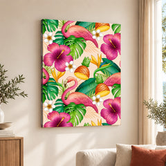 Beautiful Floral Design With Pink Birds | Abstract Floral Artwork #00687