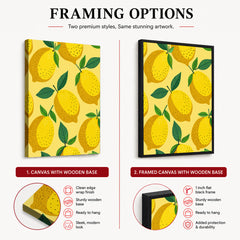 Lemon Fruit Pattern Artwork Over Yellow Background | Abstract Floral Artwork #00691