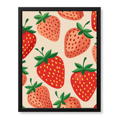 Strawberry Fruit Pattern Artwork Over Beige Background | Abstract Floral Artwork #00692