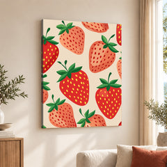 Strawberry Fruit Pattern Artwork Over Beige Background | Abstract Floral Artwork #00692