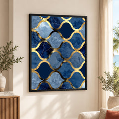Gray & Blue Artwork With Golden Lines | Abstract Signature Artwork #00694