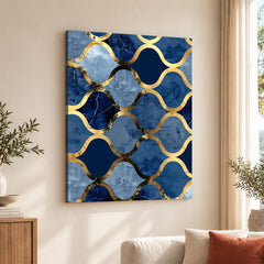Gray & Blue Artwork With Golden Lines | Abstract Signature Artwork #00694