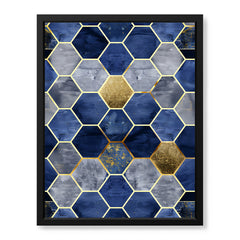 Gray & Blue Geometric Artwork With Golden Lines | Abstract Signature Artwork #00695