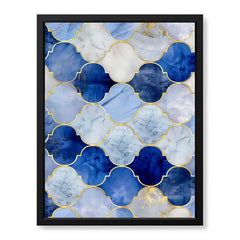 Blue & Gold Marble Style Quatrefoil Pattern | Abstract Signature Artwork #00697