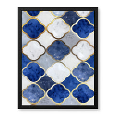 Blue Gray & Gold Marble Style Quatrefoil Pattern | Abstract Signature Artwork #00698