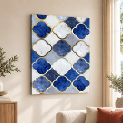 Blue Gray & Gold Marble Style Quatrefoil Pattern | Abstract Signature Artwork #00698