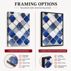 Blue Gray & Gold Marble Style Quatrefoil Pattern | Abstract Signature Artwork #00698