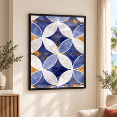Blue & Beige Marble Style Pattern With Gold Shades | Abstract Signature Artwork #00703