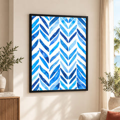 Blue and White Leaf Pattern Design | Abstract Floral Artwork #00704