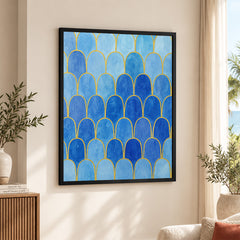 Beautiful Blue Shades Artwork With Golden Lines | Abstract Fashion Artwork #00706