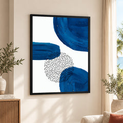 Black Lines Over Blue Paint Strokes With White Background | Abstract Office Artwork #0071