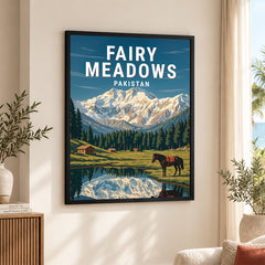 Fairy Meadows Northern Pakistan Illustration Poster | Travel Artwork #00756
