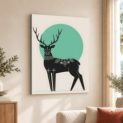 Deer With Beautiful Art Over Green & Beige Background | Abstract Animal Artwork #0076