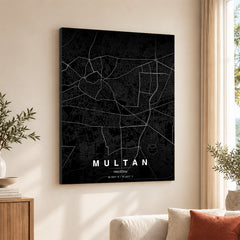 Multan Black & White Map - Minimalist City Map Series | Signature Artwork #00792