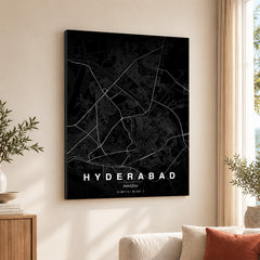 Hyderabad Black & White Map - Minimalist City Map Series | Signature Artwork #00796