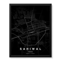Sahiwal Black & White Map - Minimalist City Map Series | Signature Artwork #00799