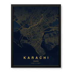 Karachi Navy & Gold Map - Minimalist City Map Series | Signature Artwork #00800