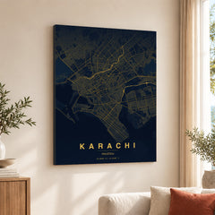 Karachi Navy & Gold Map - Minimalist City Map Series | Signature Artwork #00800