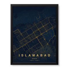Islamabad Navy & Gold Map - Minimalist City Map Series | Signature Artwork #00802