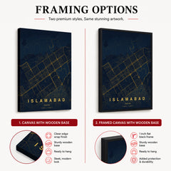 Islamabad Navy & Gold Map - Minimalist City Map Series | Signature Artwork #00802