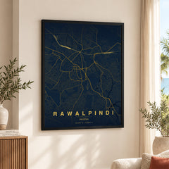 Rawalpindi Navy & Gold Map - Minimalist City Map Series | Signature Artwork #00803