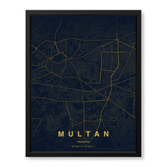Multan Navy & Gold Map - Minimalist City Map Series | Signature Artwork #00804