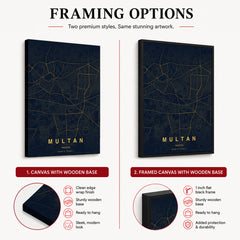 Multan Navy & Gold Map - Minimalist City Map Series | Signature Artwork #00804