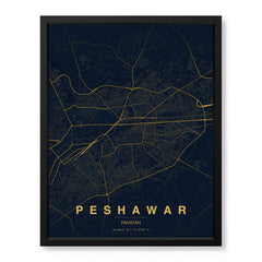 Peshawar Navy & Gold Map - Minimalist City Map Series | Signature Artwork #00805
