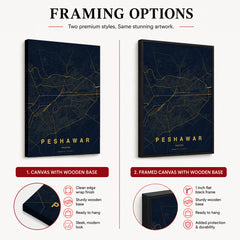 Peshawar Navy & Gold Map - Minimalist City Map Series | Signature Artwork #00805
