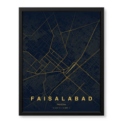 Faisalabad Navy & Gold Map - Minimalist City Map Series | Signature Artwork #00806