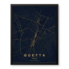 Quetta Navy & Gold Map - Minimalist City Map Series | Signature Artwork #00807