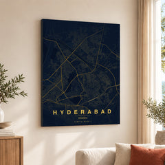 Hyderabad Navy & Gold Map - Minimalist City Map Series | Signature Artwork #00808