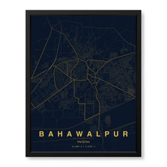 Bahawalpur Navy & Gold Map - Minimalist City Map Series | Signature Artwork #00810