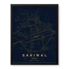 Sahiwal Navy & Gold Map - Minimalist City Map Series | Signature Artwork #00811