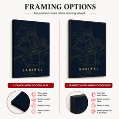 Sahiwal Navy & Gold Map - Minimalist City Map Series | Signature Artwork #00811