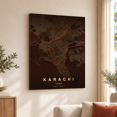 Karachi Orange & Brown Map - Minimalist City Map Series | Signature Artwork #00812