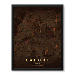Lahore Orange & Brown Map - Minimalist City Map Series | Signature Artwork #00813