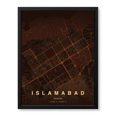 Islamabad Orange & Brown Map - Minimalist City Map Series | Signature Artwork #00814