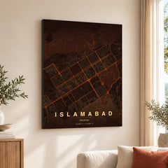 Islamabad Orange & Brown Map - Minimalist City Map Series | Signature Artwork #00814