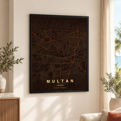 Multan Orange & Brown Map - Minimalist City Map Series | Signature Artwork #00816