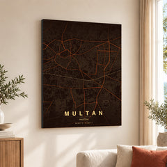 Multan Orange & Brown Map - Minimalist City Map Series | Signature Artwork #00816